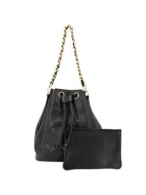 Chanel Shoulder Bag Suede Drawstring CC Logo Triple Coco Vintage the Caviar